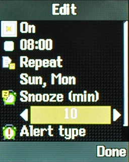 Highlight the field below Snooze (min).