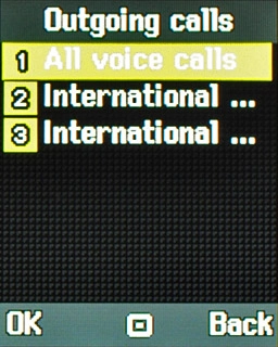 Highlight All voice calls, International voice calls or International voice calls except to home and press the Navigation key.