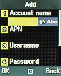 Highlight the field below Account name and key in Vodafone MMS