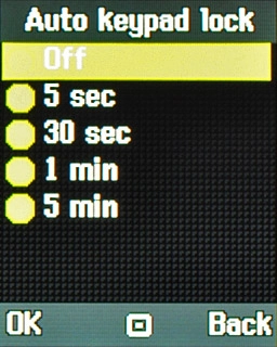 Highlight Off or the required period and press the Navigation key.