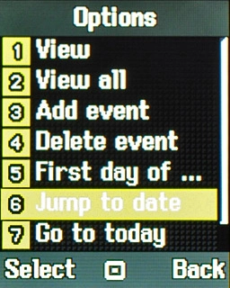 Scroll to Jump to date and press the Navigation key.