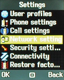 Scroll to Network settings and press the Navigation key.