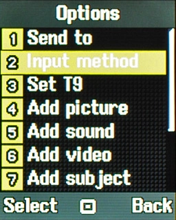 Scroll to Input method and press the Navigation key.
