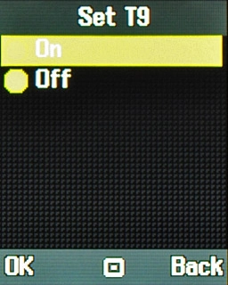 Scroll to On and press the Navigation key.