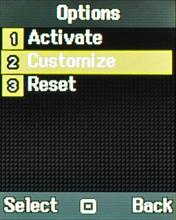 Scroll to Customize and press the Navigation key.