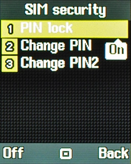 Scroll to PIN lock and press the Navigation key.