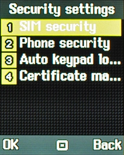 Scroll to SIM security and press the Navigation key.