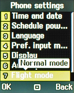 Scroll to Flight mode and press the Navigation key.