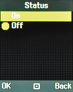 Scroll to On and press the Navigation key.