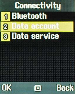 Scroll to Data account and press the Navigation key.