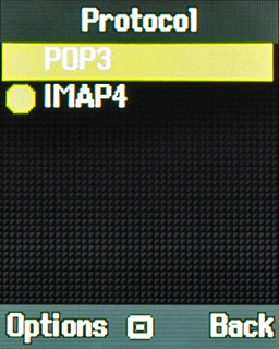 Scroll to POP3 or IMAP4 and press the Navigation key.