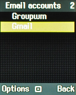 Scroll to the account you have just set up and press Options.