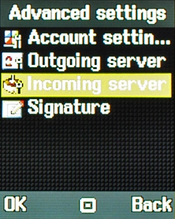Scroll to Incoming Server and press the Navigation key.