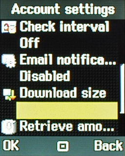 Highlight the field below Download size and key in the required maximum email message size to be retrieved.