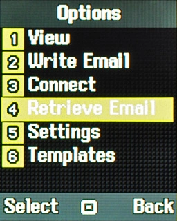 Scroll to Retrieve Email and press the Navigation key.