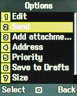 Scroll to Send and press the Navigation key.