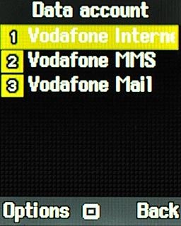 Scroll to Vodafone Internet and press Options.