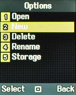 Scroll to New and press the Navigation key.