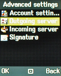 Scroll to OutgoingServer and press the Navigation key.