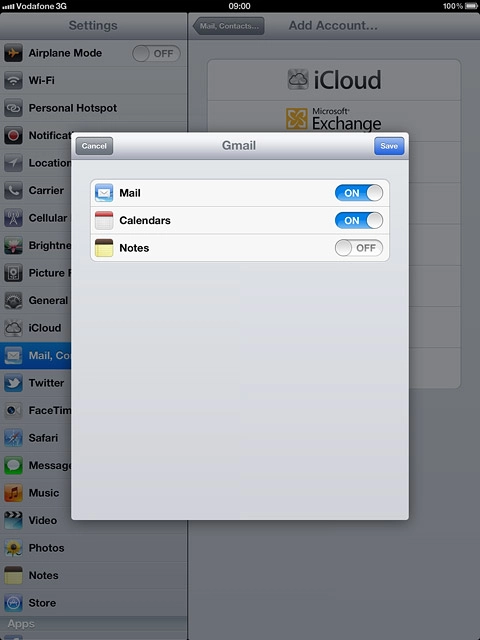 Press the indicator next to the required data type to turn synchronisation of the specific data types on or off.