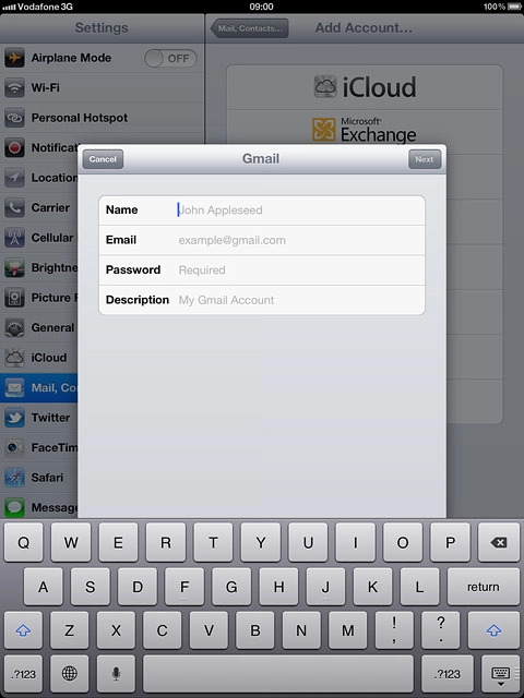 Press Name and key in the name you want to use as sender name in your email messages.