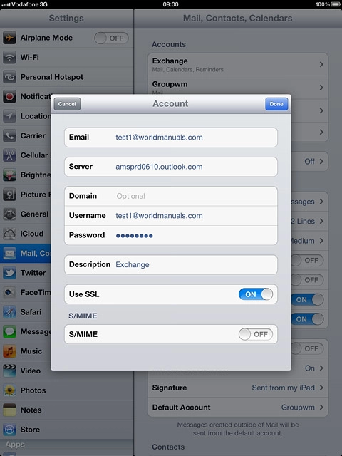 Press the indicator next to Use SSL.Depending on the current setting, security is turned on or off.