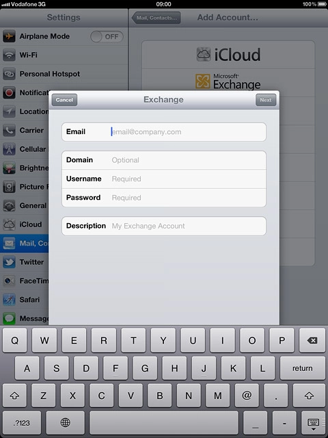 Press Email and key in your email address.