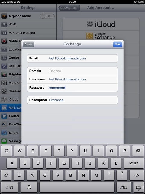 Press Description and key in a name for the email account.