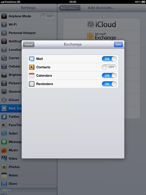 Press the indicator next to the required data type to turn synchronisation of the specific data types on or off.