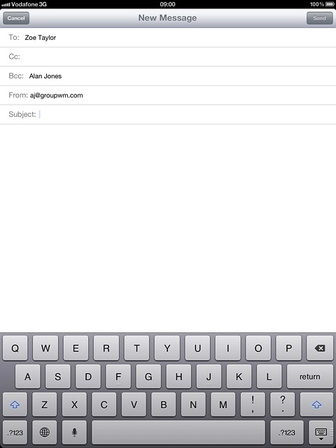 Press Subject and key in a subject for the email message.