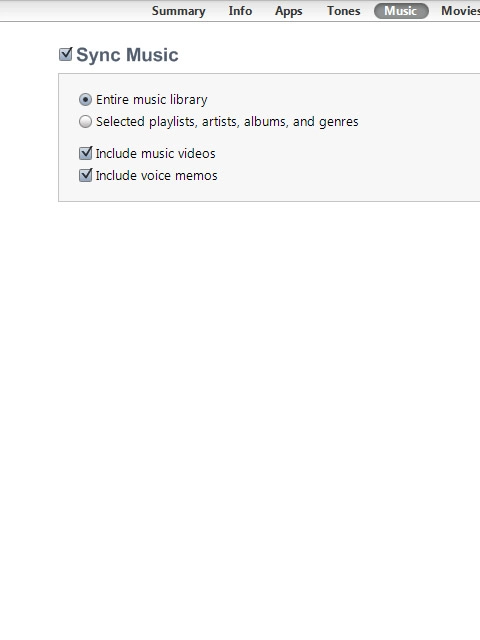 Select Music at the top of the screen.Follow the instructions on the screen to select the required settings.