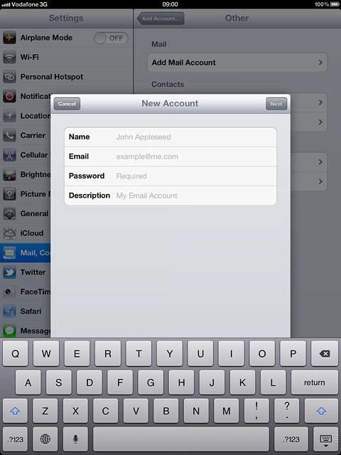 Press Name and key in the name you want to use as sender name in your email messages.