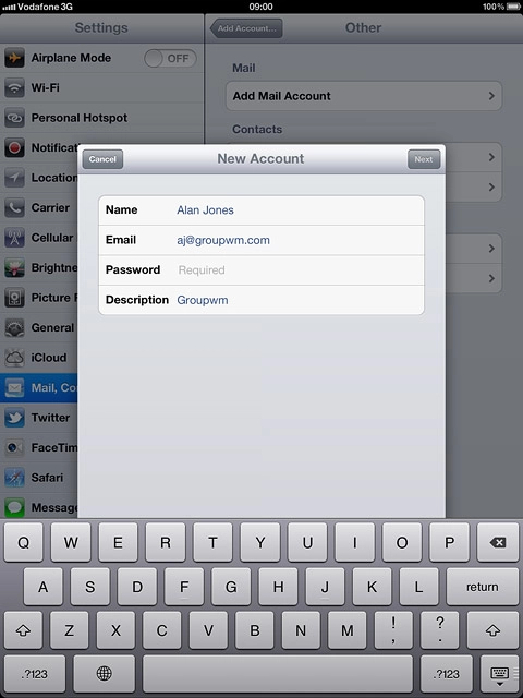 Press Password and key in the password for your email account at your email provider.