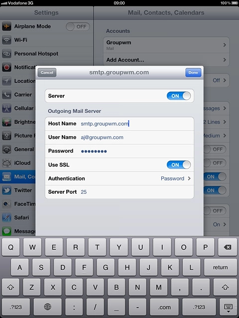 Press the indicator next to Use SSL to turn off the function.