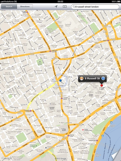 The selected destination is displayed as a point on the map.