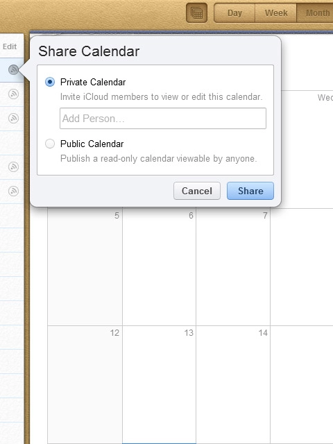 Select Private Calendar or Public Calendar.