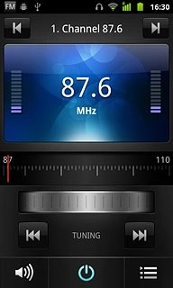 Press the search icon (a double arrow pointing right or left).The radio searches for channels in the selected direction and stops when a channel is found.