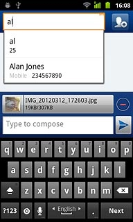 A picture message containing the picture or video clip is created.Key in the first letters of the required contact.Matching contacts are displayed.Press the required contact.