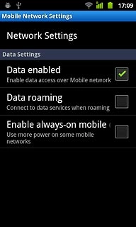 When the box next to the menu item is ticked (V), data connections are activated.