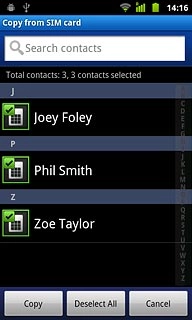 When the box next to a contact is ticked (V), the contact is selected.