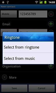 Press Select from ringtone or Select from music.
