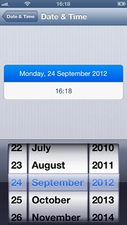 Drag the wheels to set the date.