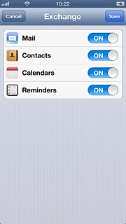 Press the indicator next to the required data type to turn synchronisation of the specific data types on or off.