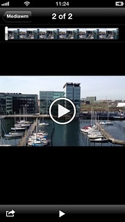 Press the field in the top left corner of the display to return to the list of pictures and video clips.