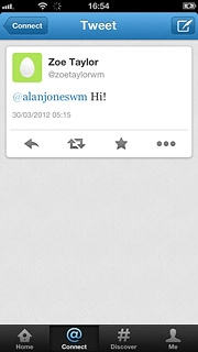 Press Connect to return to the list of replies and mentions.