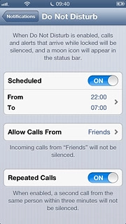 Press the indicator next to Repeated Calls.Depending on the current setting, the function is turned on or off.