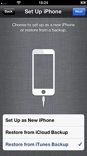 If you've used an iPhone before and want to restore previous content from an iTunes backup:Press Restore from iTunes Backup and go to step 5c.