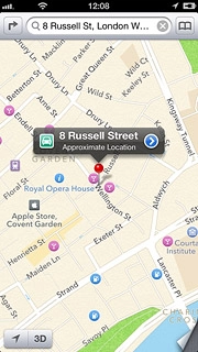 The selected destination is displayed as a point on the map.