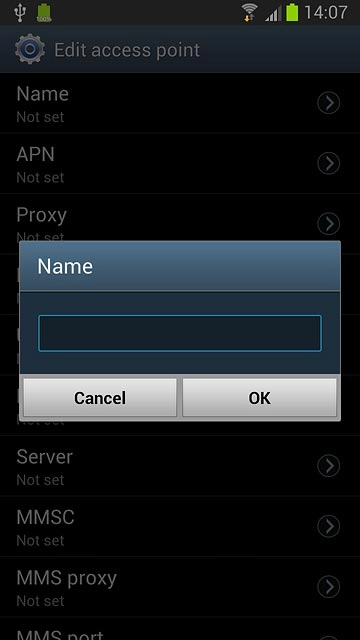 Key in Vodafone Internet and press OK.