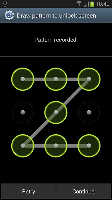 Press Continue.Repeat the selected phone lock code to confirm.